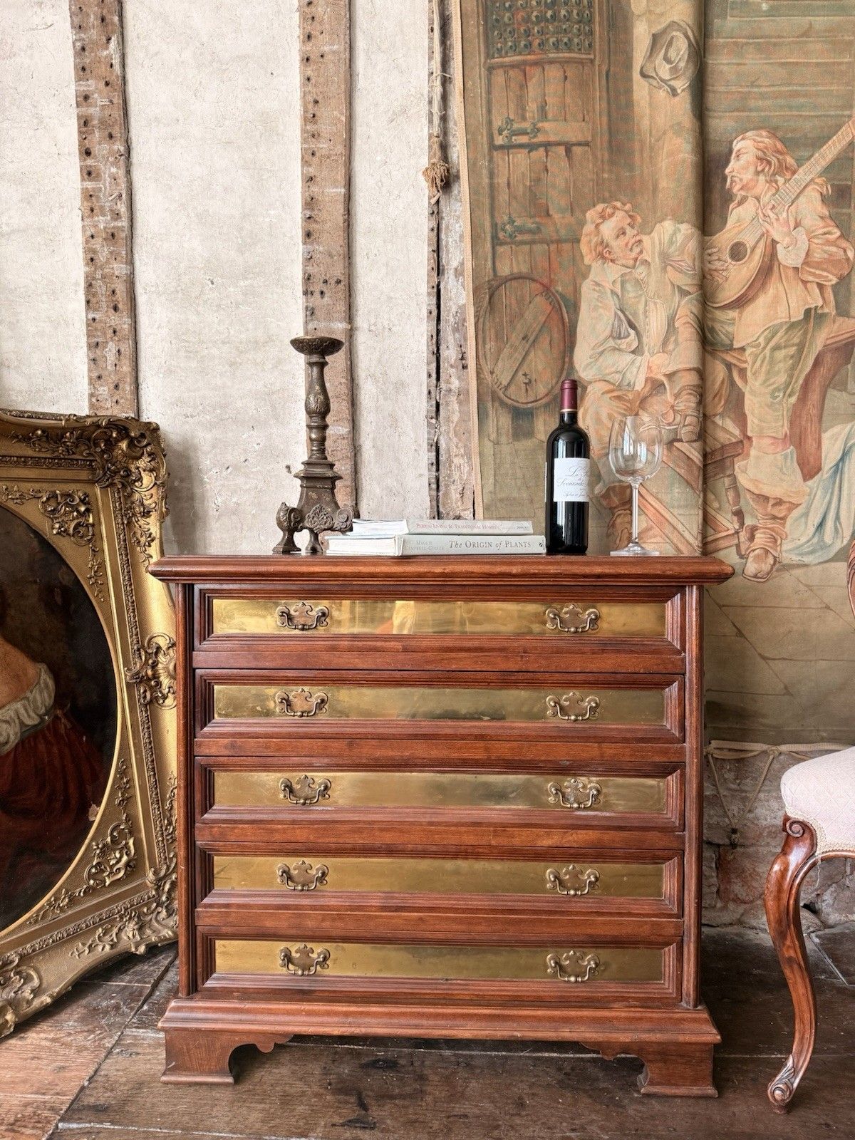 Vintage Rare Collectable Canalata Brass Inlays Chest Of Drawers photo for sale