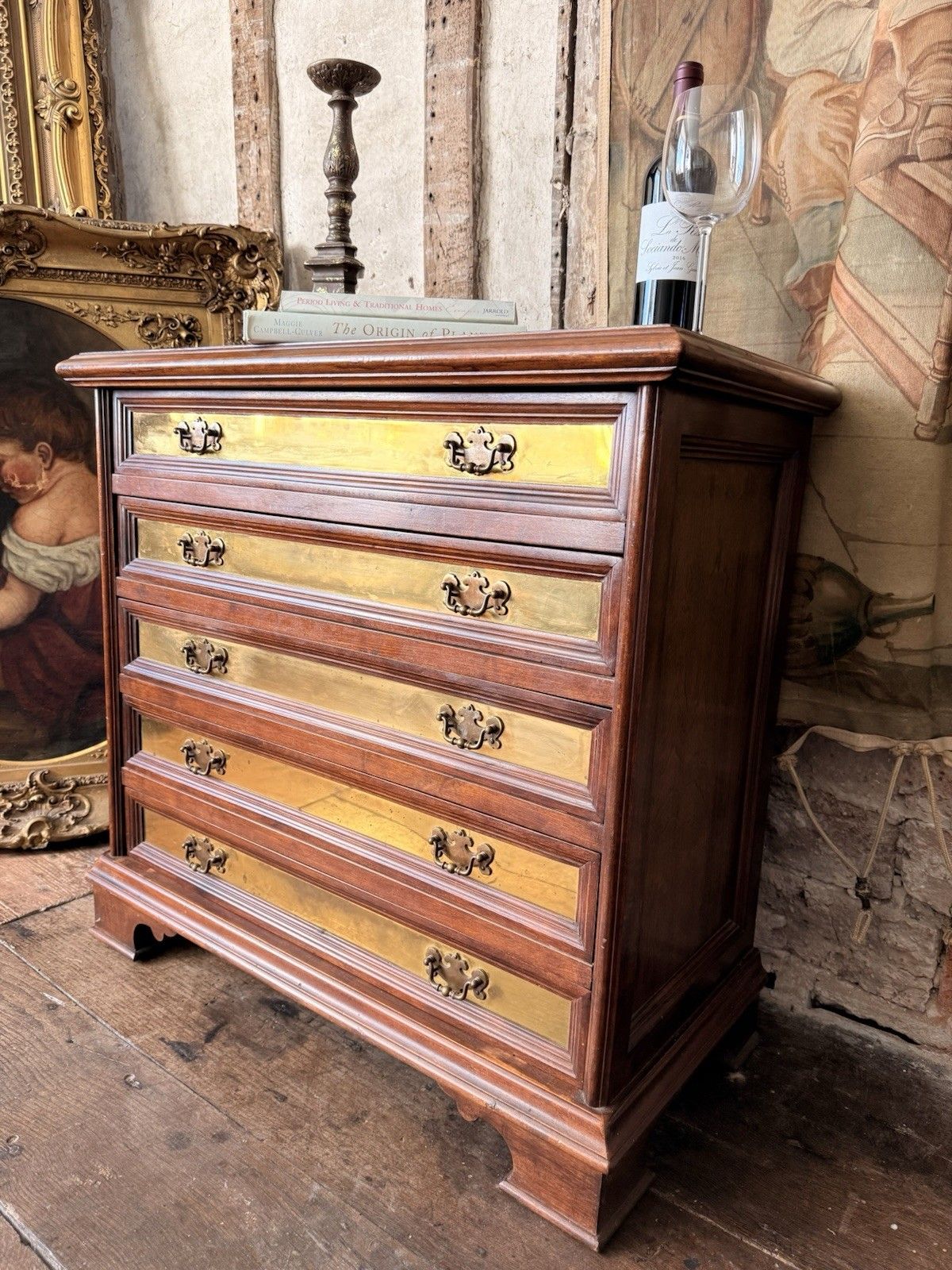 Vintage Rare Collectable Canalata Brass Inlays Chest Of Drawers photo Furniture