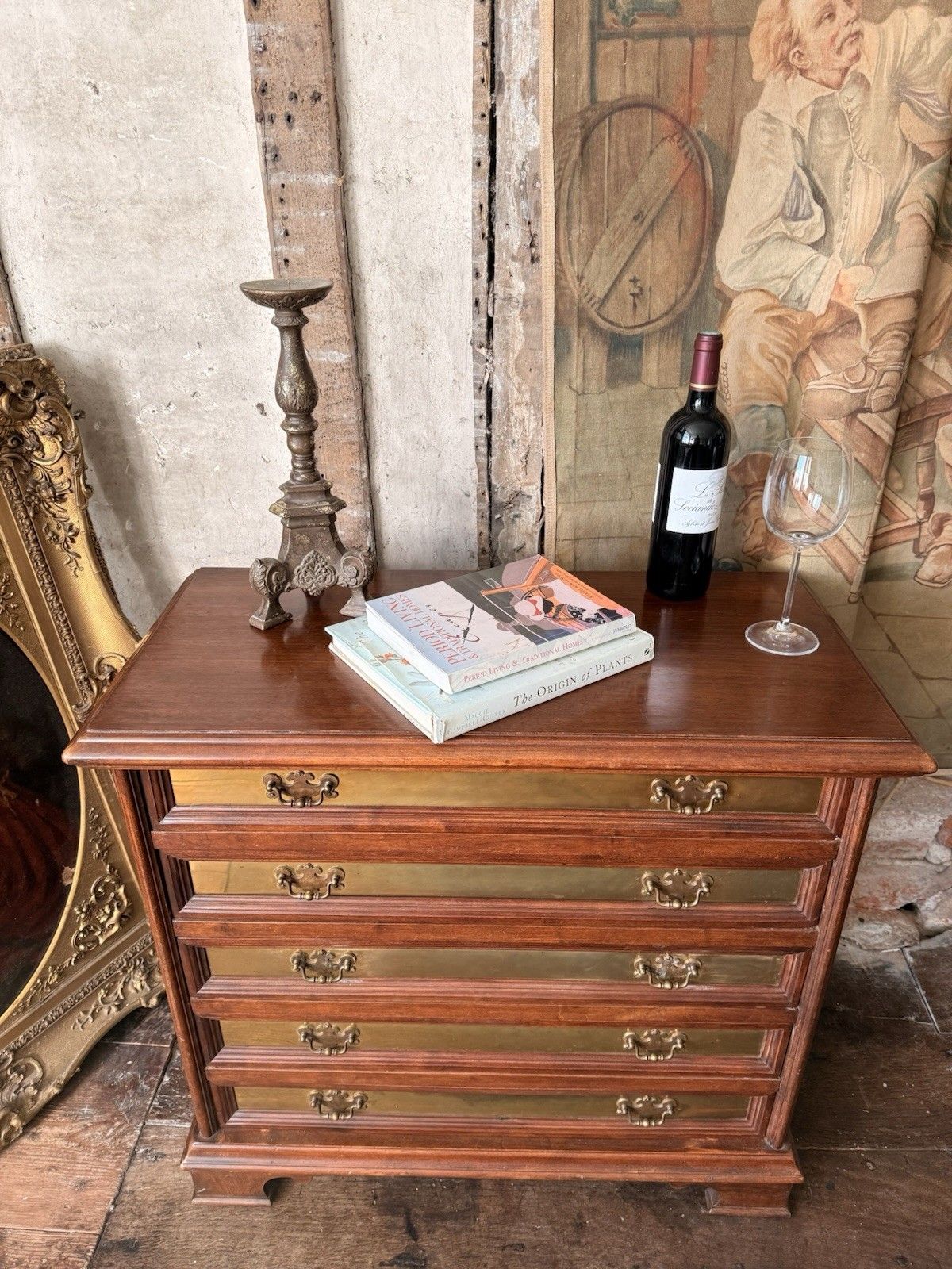 Vintage Rare Collectable Canalata Brass Inlays Chest Of Drawers photo vintage