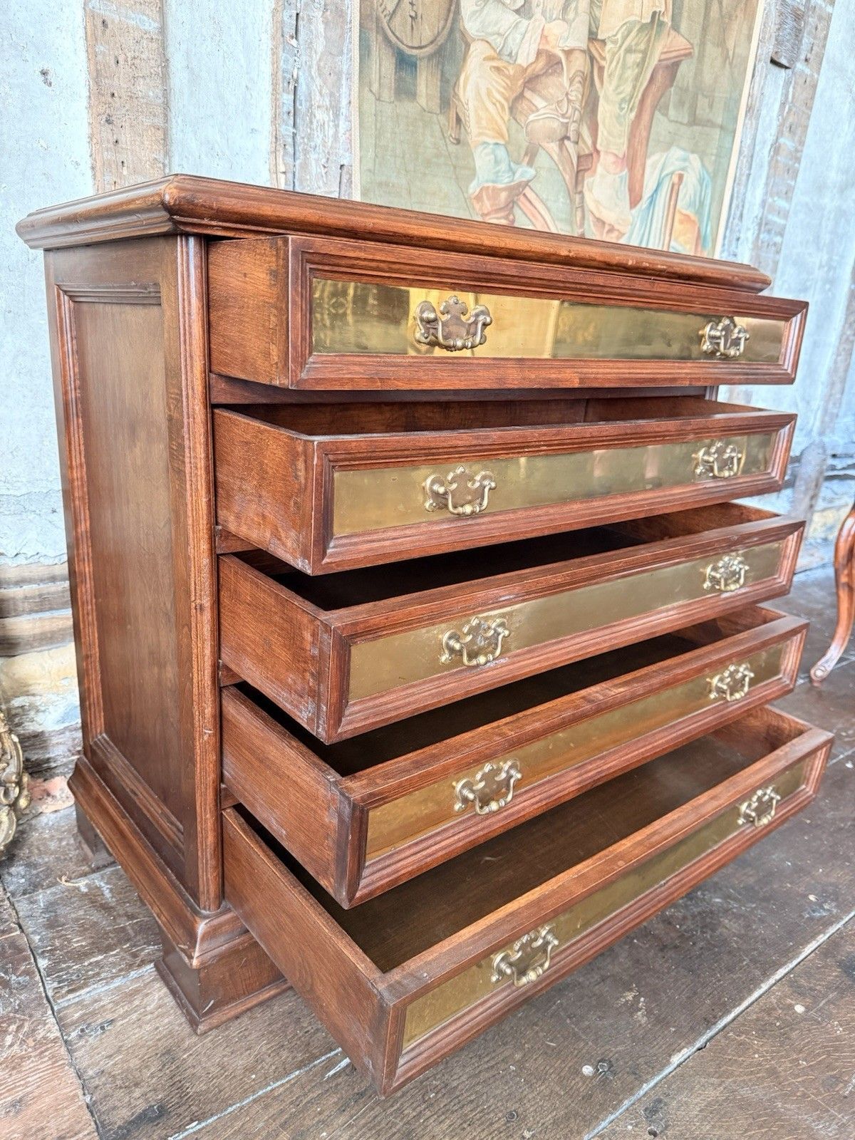 Furniture Vintage Rare Collectable Canalata Brass Inlays Chest Of Drawers photo