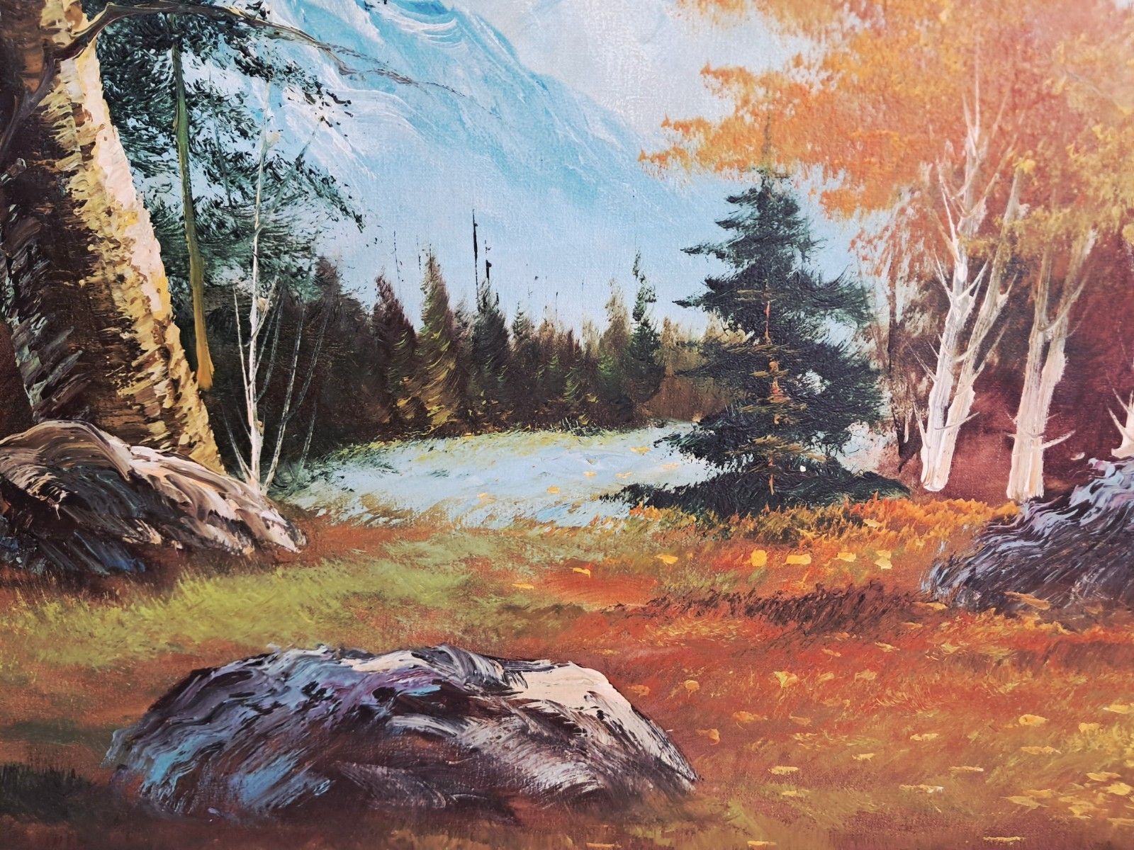 275.0 Large Vintage Woodland River Mountain Landscape Oil Painting Canvas Gold Framed photo