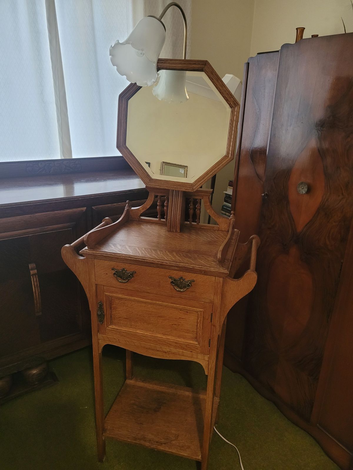 Late 19th Century To Early 20th Century Oak Dressing Stand   Shaving Stand