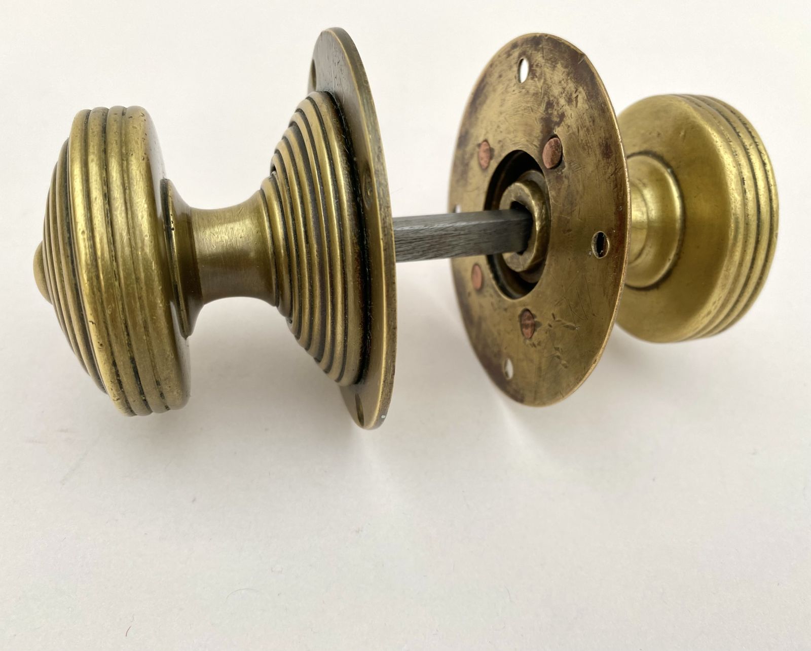 A Pair Of Mid' 19th Century English Brass Reeded Door Handles photo for sale