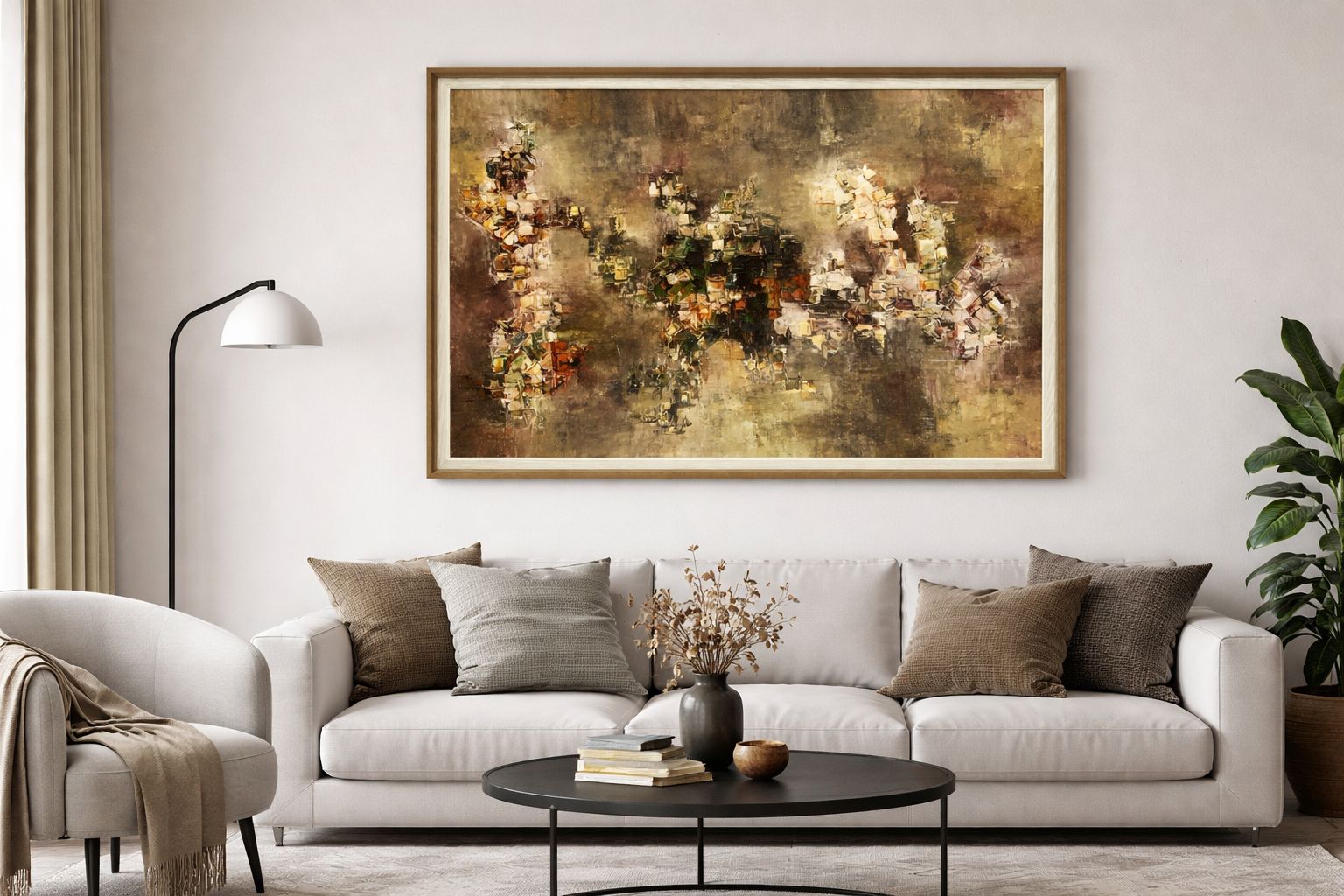 Abstract Cityscape Large Impasto Oil Painting Vintage Circa 1960 photo furniture