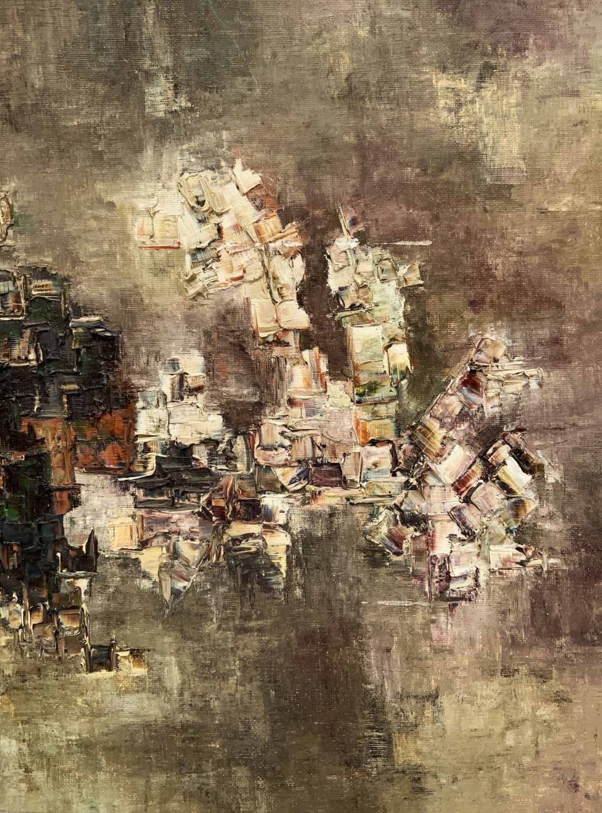 Abstract Cityscape Large Impasto Oil Painting Vintage Circa 1960 photo 670.0