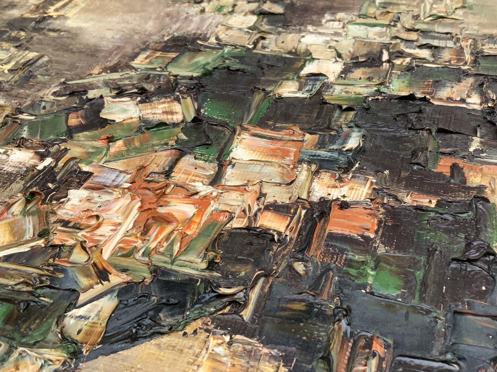 photo buy Abstract Cityscape Large Impasto Oil Painting Vintage Circa 1960