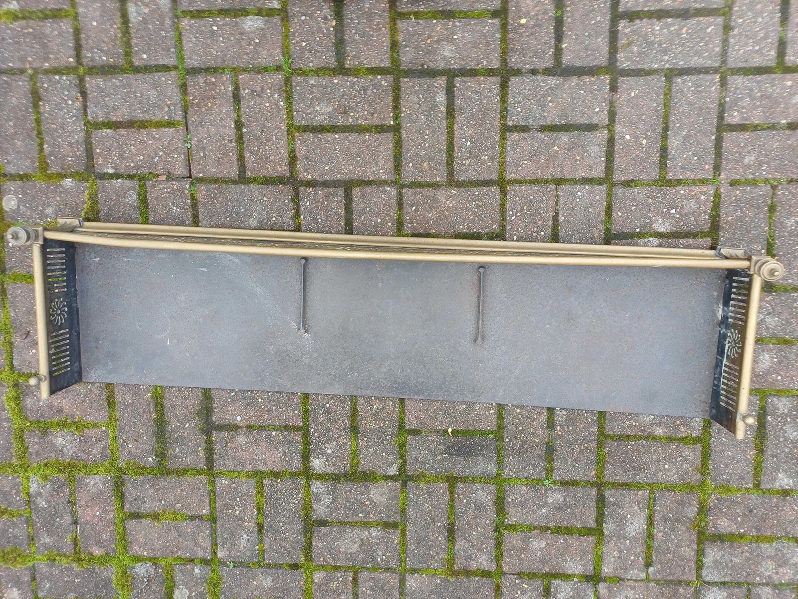 photo buy Massive Heavy Victorian Solid Brass Fireplace Fender Pierced Fire Curb With Column Finials Antique Hearth Guard Fireside Free Hand Delivery