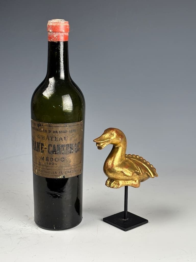 Antique Giltwood Mythical Duck Sculpture – Decorative Folk Art Figurine photo Art