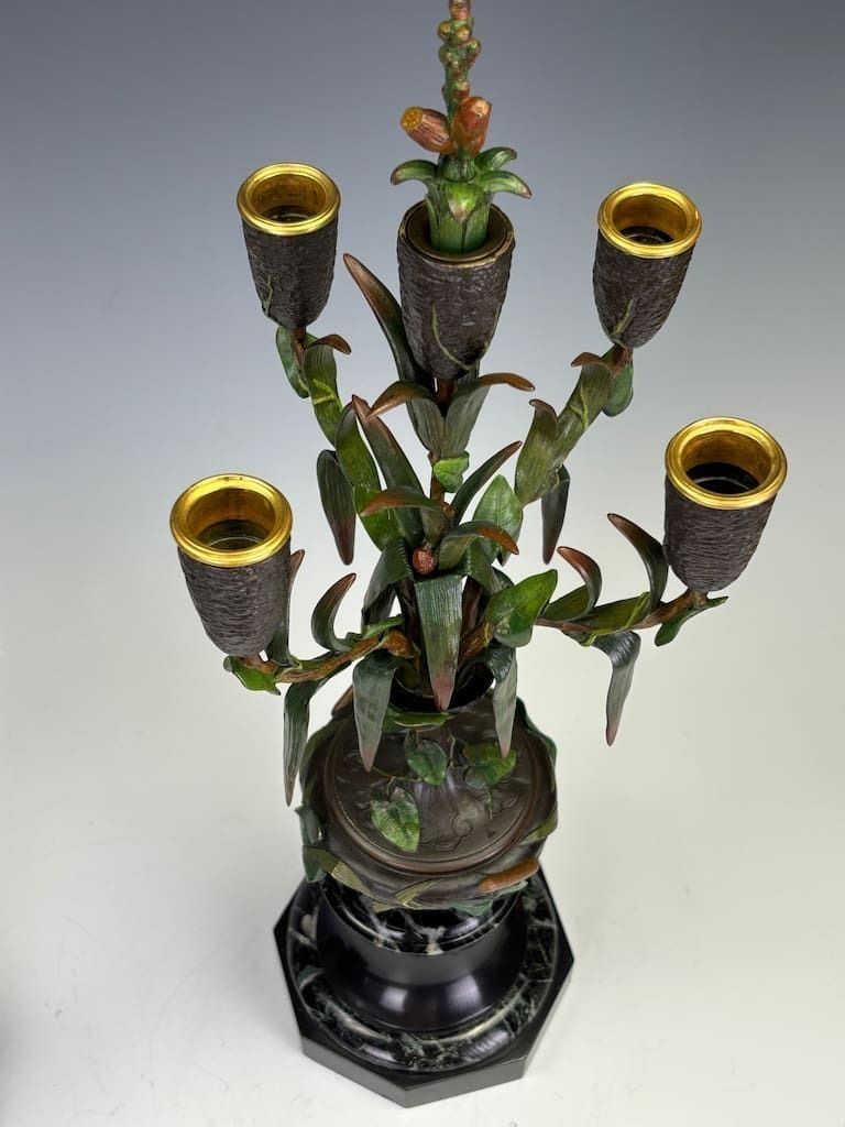photo furniture Antique Pair Of James Pradier Cold Painted Bronze Candelabras – 19th Century French Sculptor