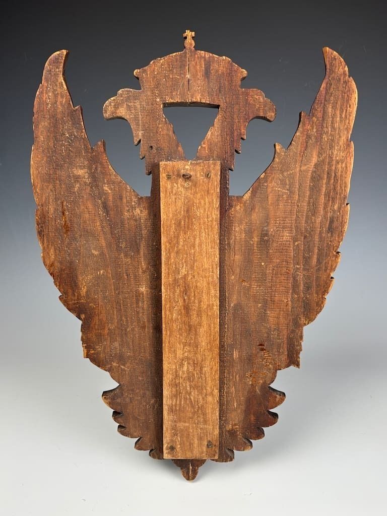 photo vinterior King Charles Spanish Toledo Coat Of Arms – Hand Carved Double Headed Eagle Heraldic Shield