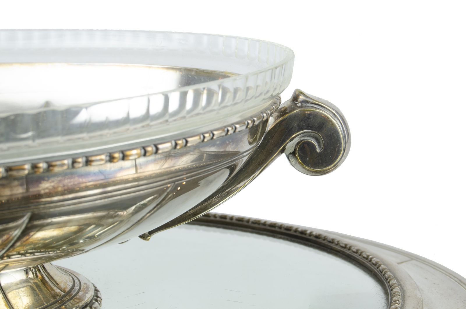 1930s Art Déco Silver Plated Metal And Glass Oval Centerpiece Bowl By Bafico, France photo Home Decor