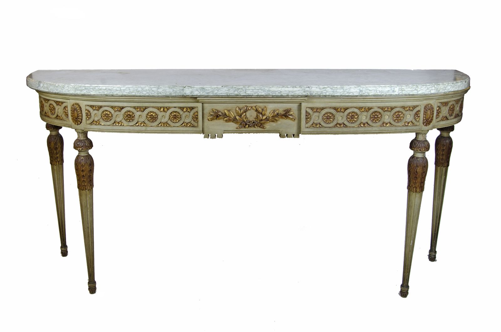 Late 19th Century Empire Giltwood Demi Lune Console With Marble Top By Maison Jansen, France photo furniture