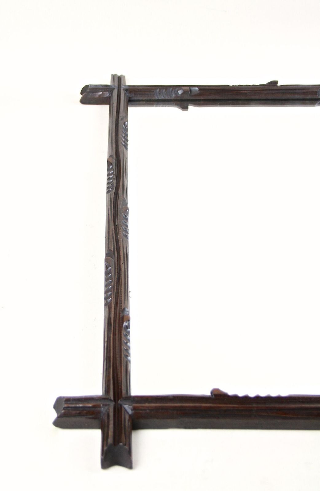 photo vinterior 19th Century Rsutic Black Forest Mirror Basswood Hand Carved, At Circa 1890