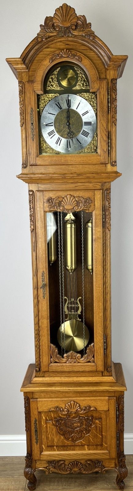 Grandfather Clock Vintage French Louis Oak Carved  Decorative Clock Lot 4882