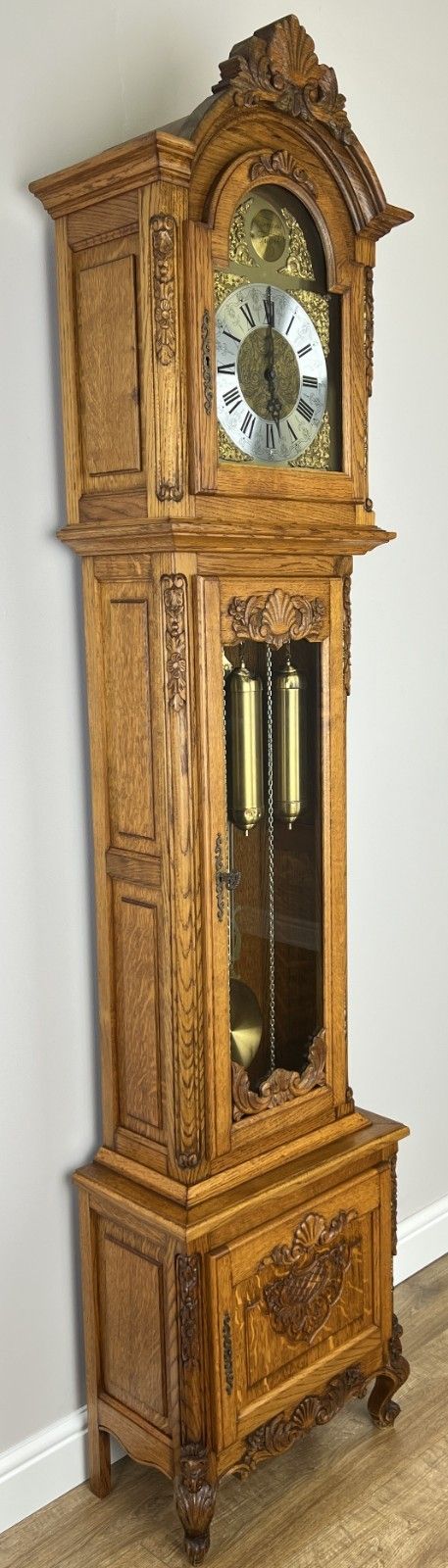 Grandfather Clock Vintage French Louis Oak Carved  Decorative Clock Lot 4882 photo furniture