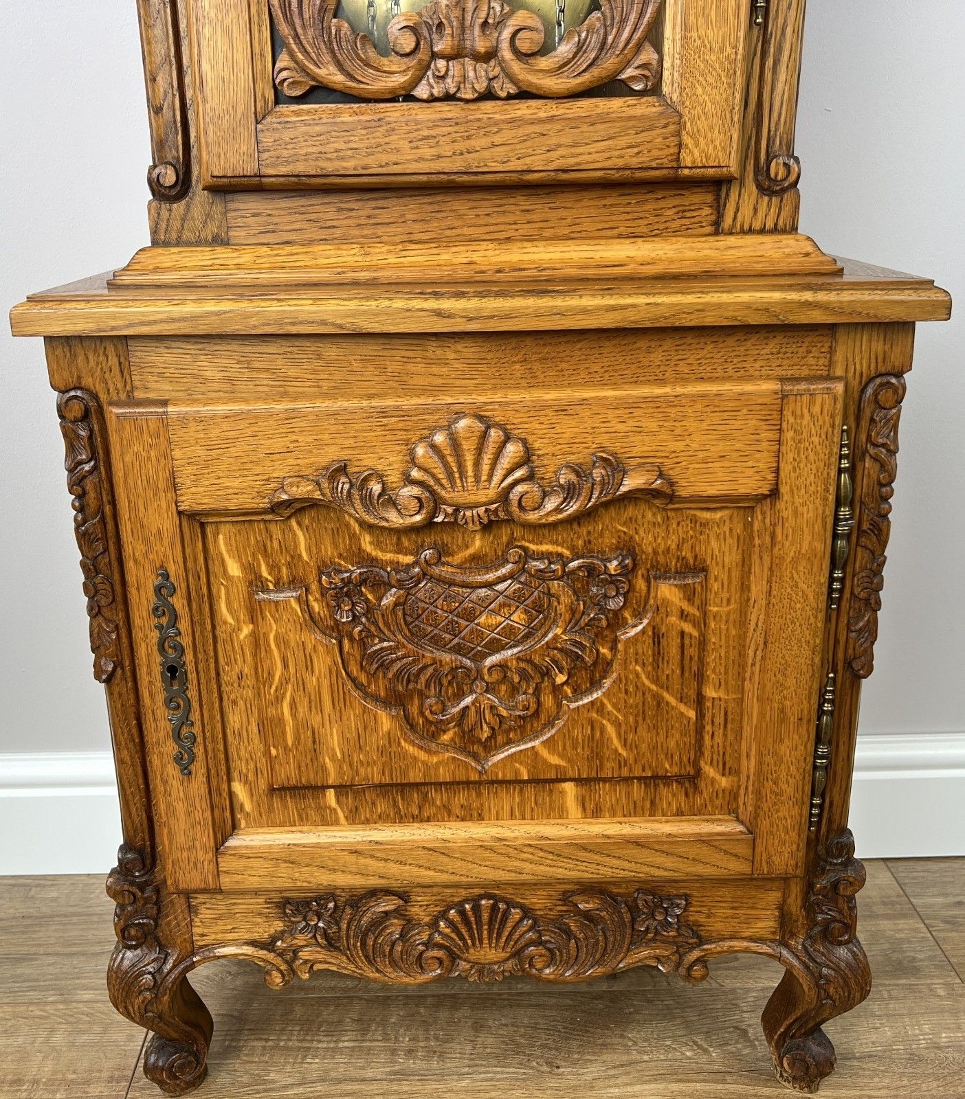 Grandfather Clock Vintage French Louis Oak Carved  Decorative Clock Lot 4882 photo vinterior