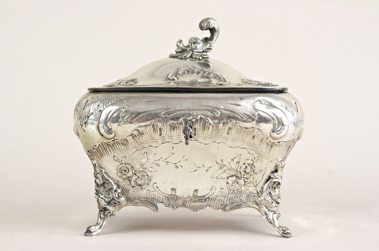19th Century Embossed Silver Jewelry Box, Diana Head Hallmark, Austria Ca. 1870 photo for sale
