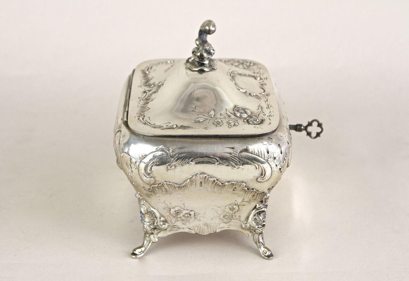 1770.0 19th Century Embossed Silver Jewelry Box, Diana Head Hallmark, Austria Ca. 1870 photo