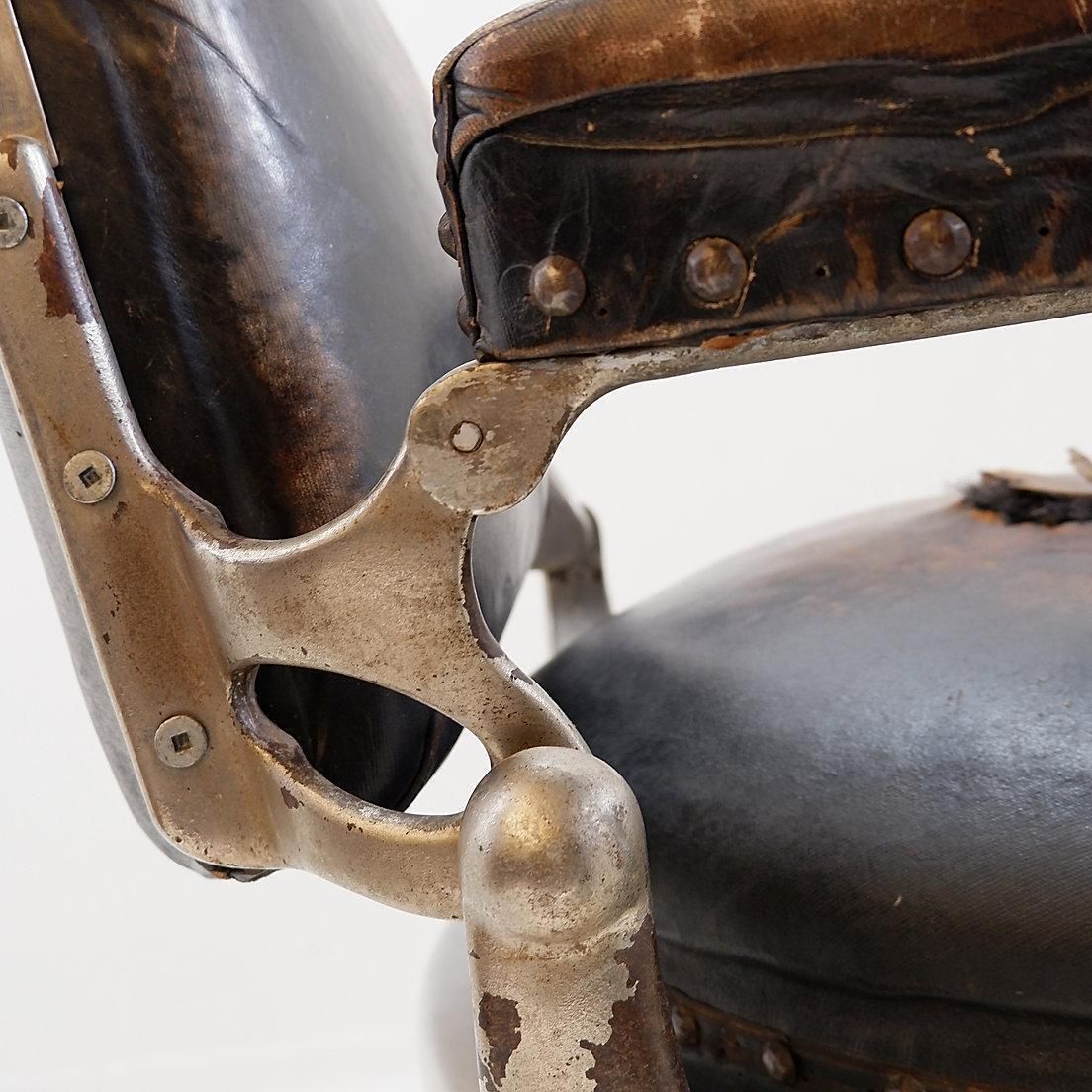 3430.0 Koken Original Brown Leather & White Enameled Cast Iron Barber Chair, Circa 1918 photo