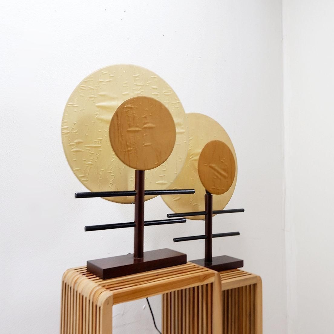 1980s Boho Style Minimalist Table Lamps Pair In Wood And Silk Fabric photo furniture