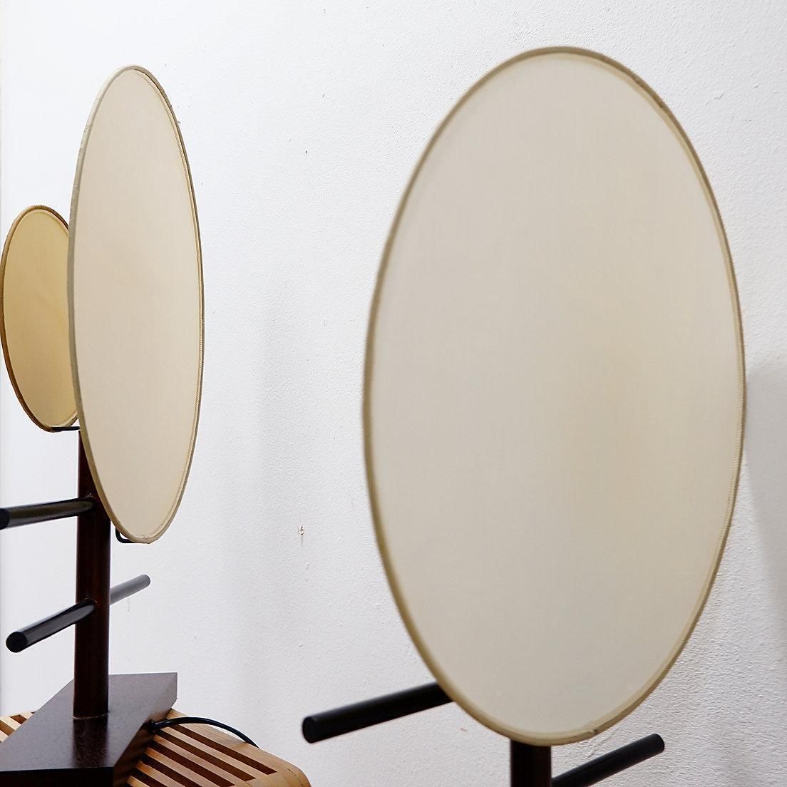 1980s Boho Style Minimalist Table Lamps Pair In Wood And Silk Fabric photo vinterior