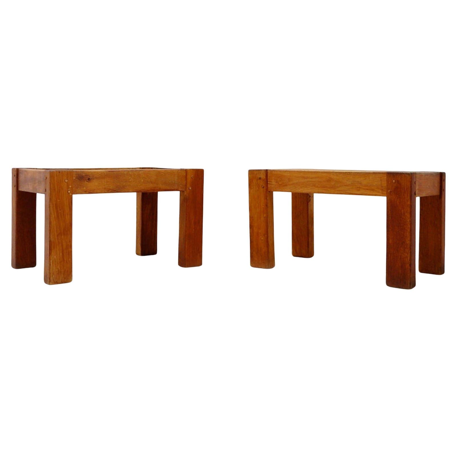 Pair Of Rustic Wabi Sabi Side Tables, Wooden, Brutalist Style, 1960