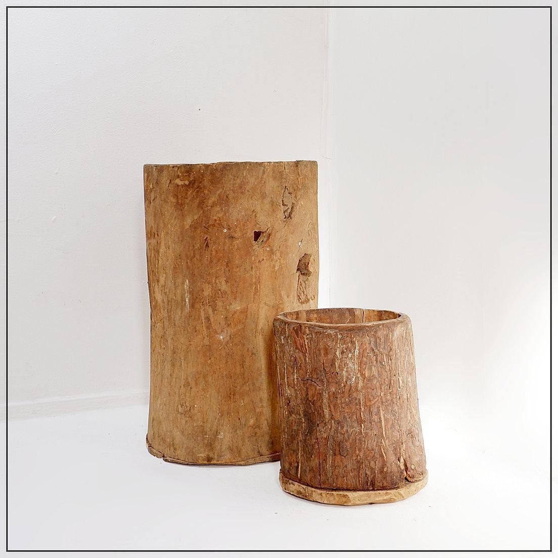 photo furniture Set Of 2 Primitive Wooden Pots   Late 19th Century