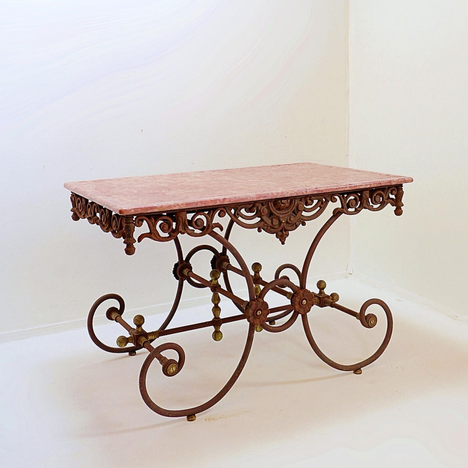 photo for sale Large 19th French Butcher's Table In Wrought Iron And Red Marble