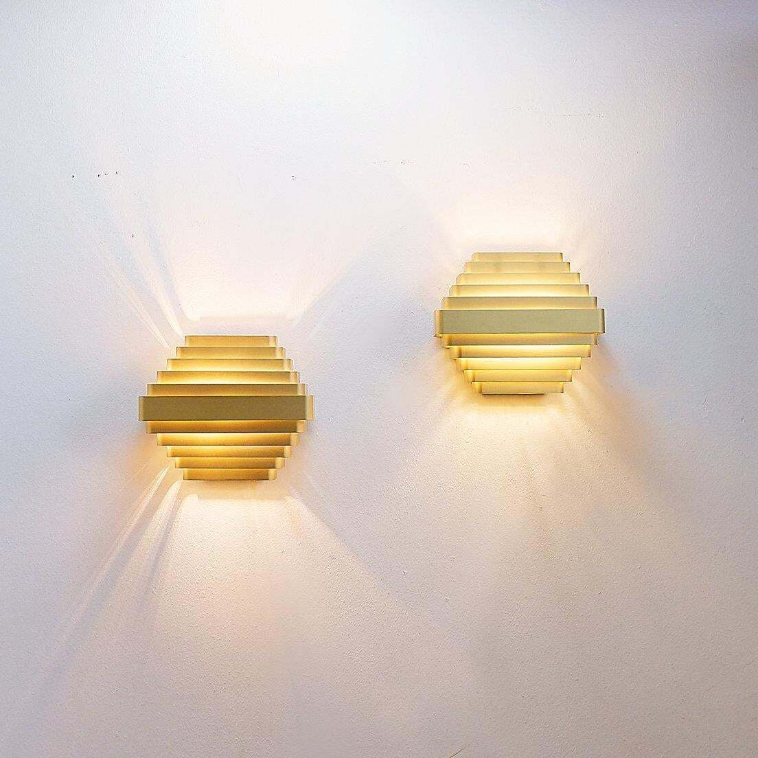 Pair Of Gold Colored Aluminum Wall Lamps By Jules Wabbes   2 Pairs Available (1) photo vinterior