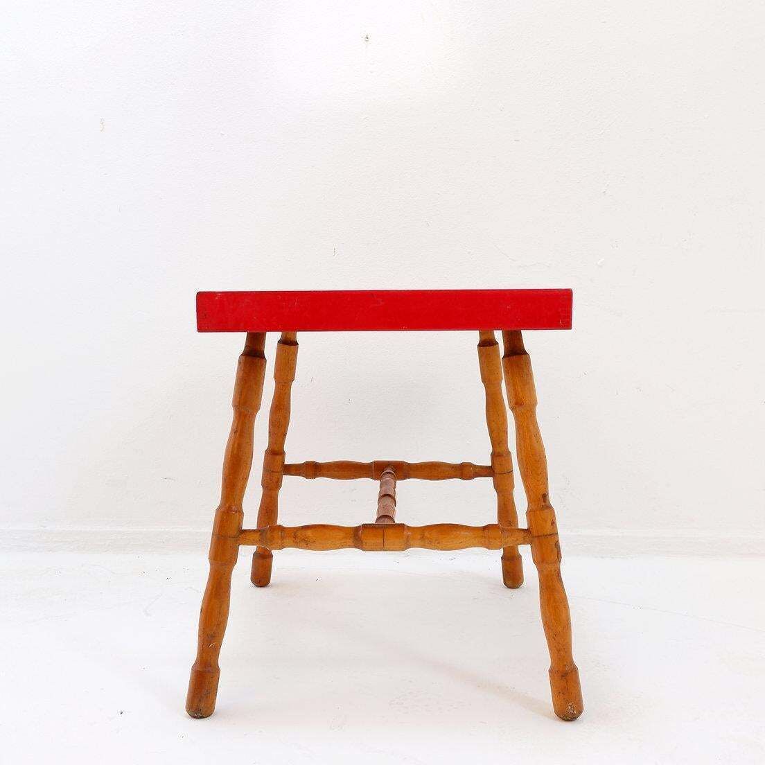 Small Side Table With Turned Legs And Red Top   Josco, Made In Belgium   1950s photo 338.0
