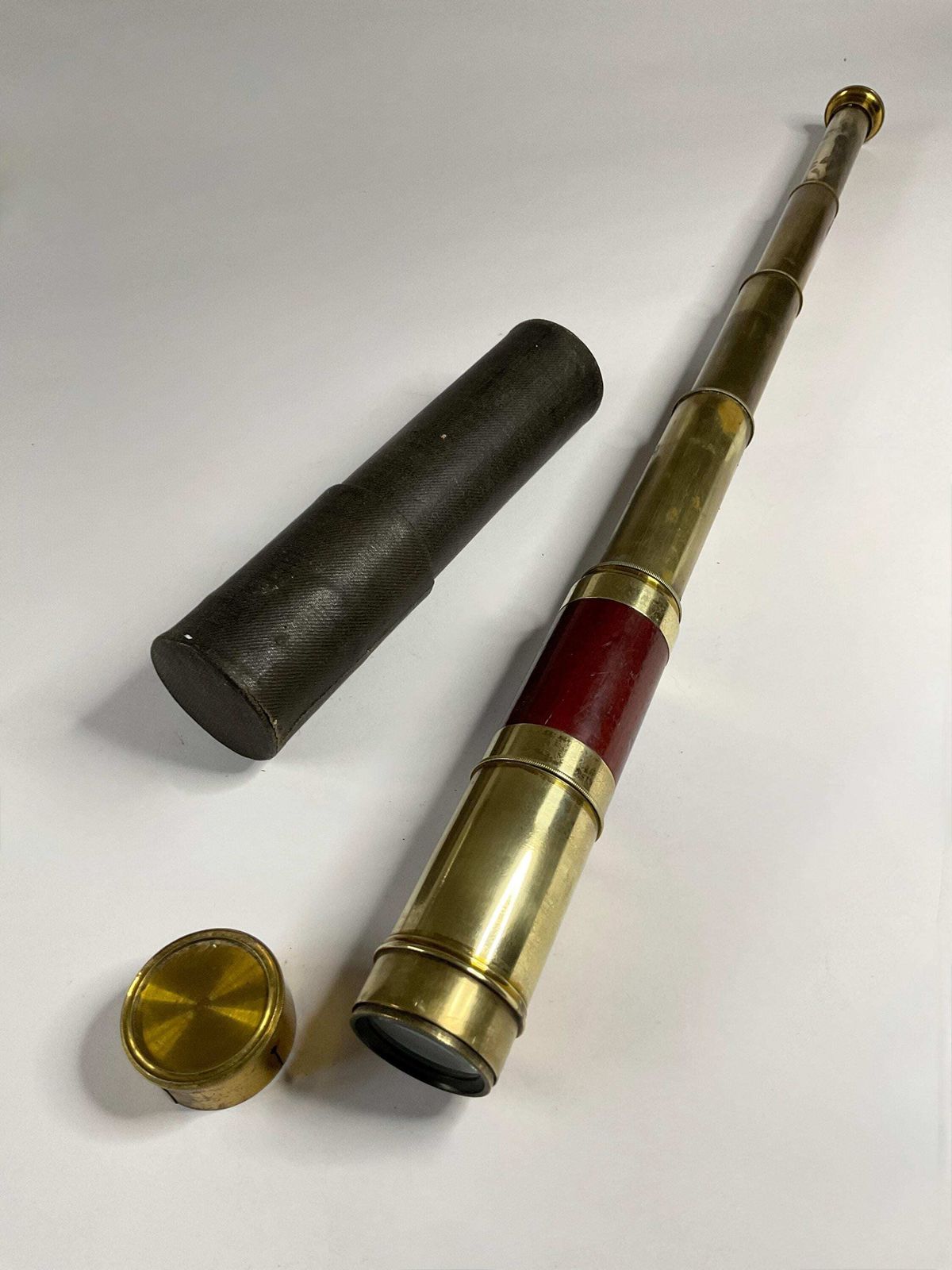 Antique Victorian 4 Draw Pocket Telescope – Mahogany & Brass – Original Card Case – C. 1860
