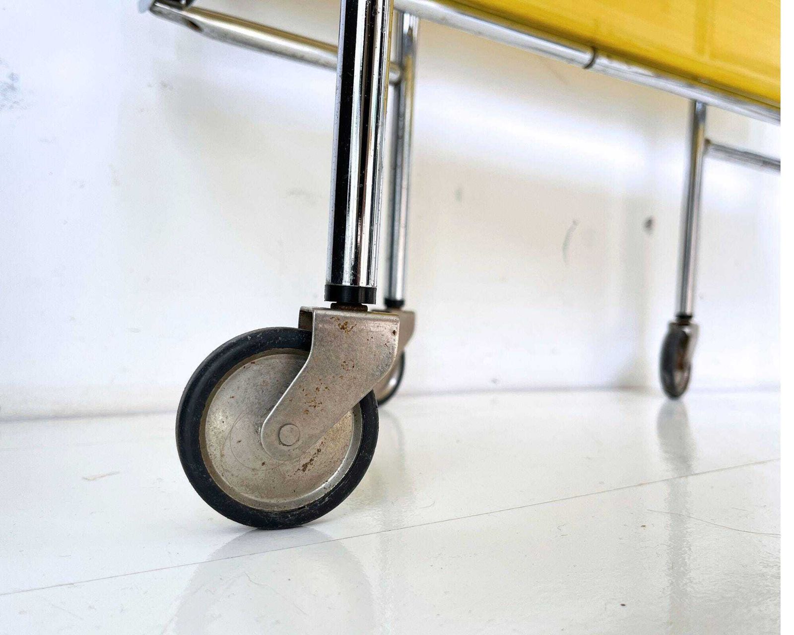 Yellow Bar Cart | Folding Drinks Trolley | 1970s Dinett photo vintage