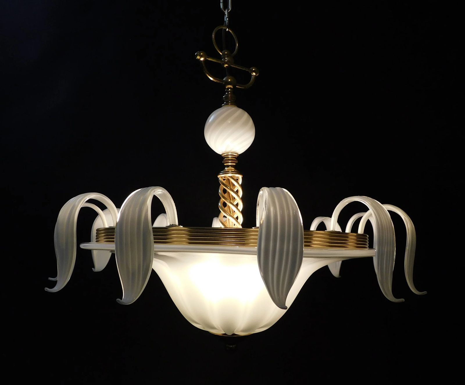 Milky White Murano Chandelier, 1960s photo vintage