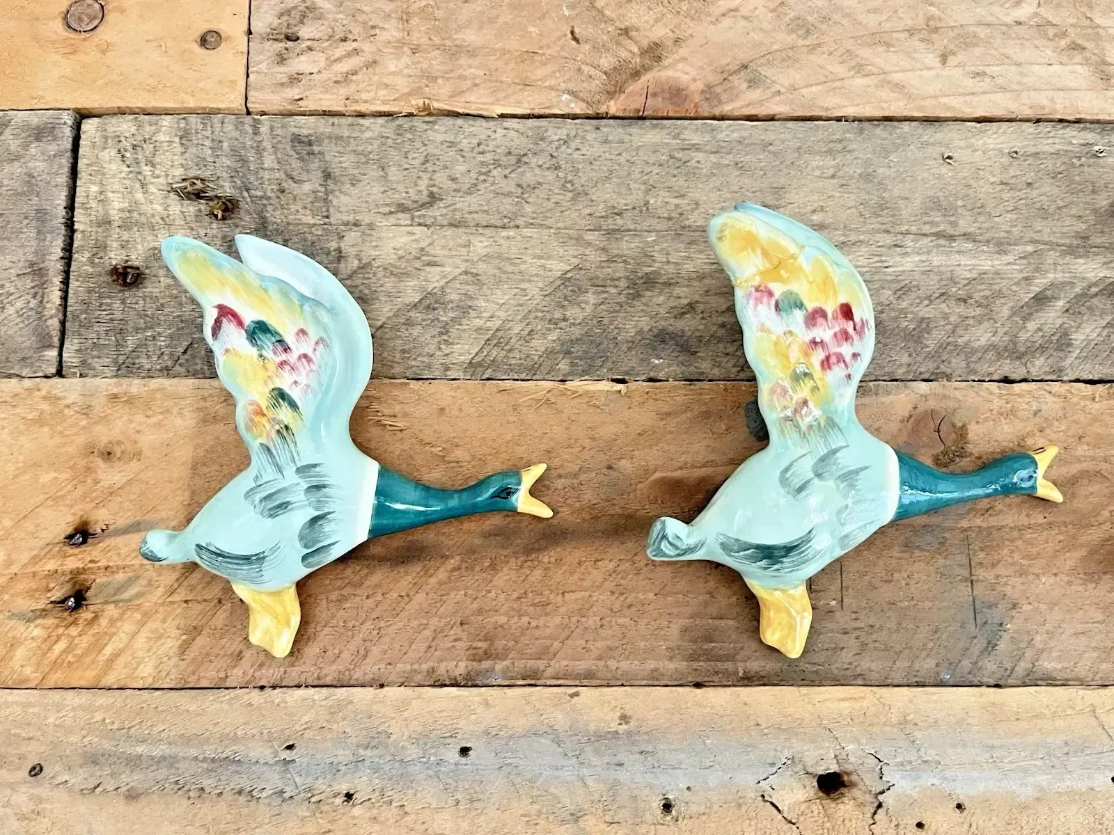 Set Of 3 Staffordshire Flying Duck Mallard Wall Plaques Pocket Vases Not Beswick photo for sale