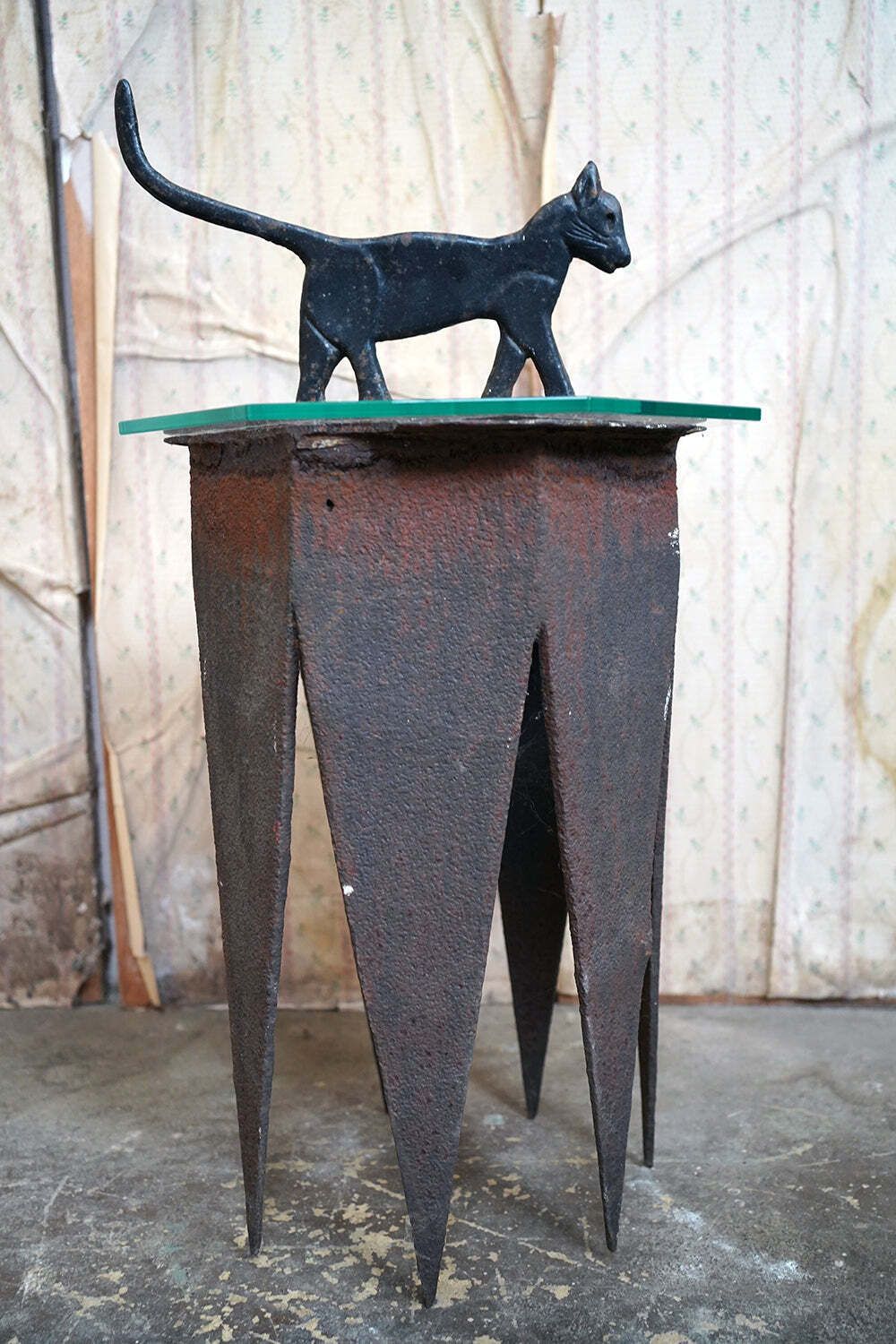 An Early 20thc American Folk Art Painted Cast Iron Boot Scraper Formed As A Cat C.1920 photo for sale
