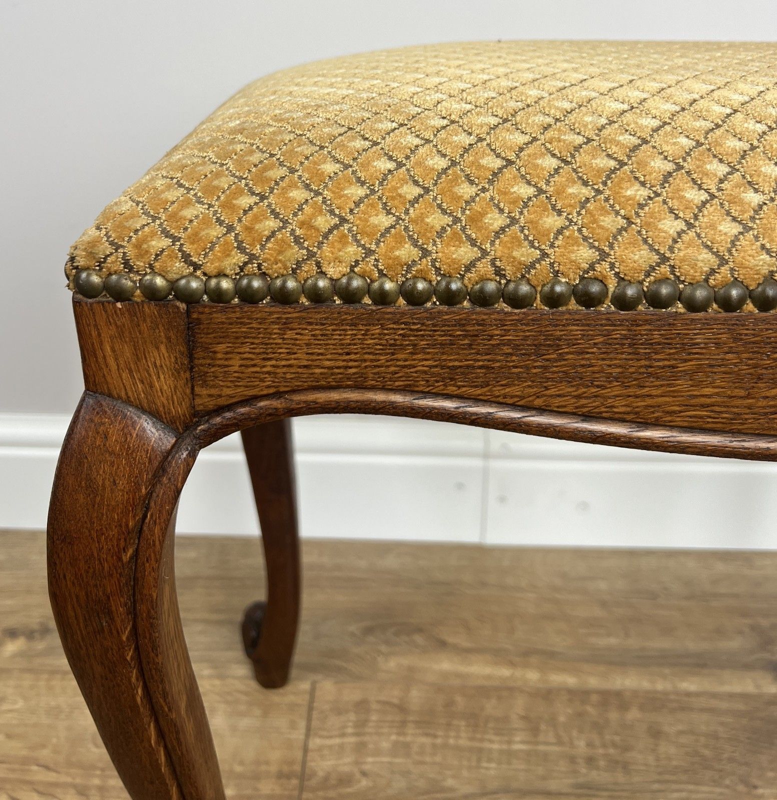 Footstool Vintage French Louis Style Oak Upholstered Stool Bench Lot 4863 photo vintage