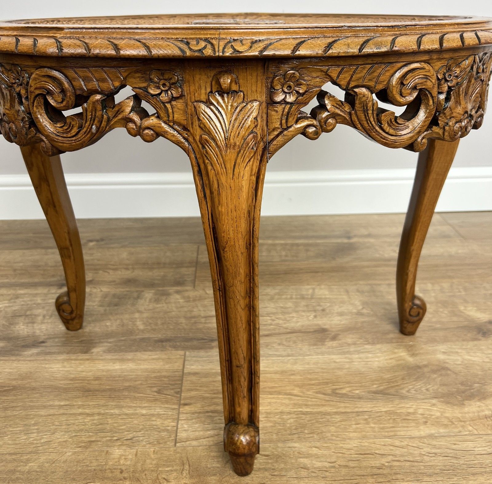 Coffee Table Vintage French Louis Style Oak Carved Cane Top Side Table Lot 4865 photo buy