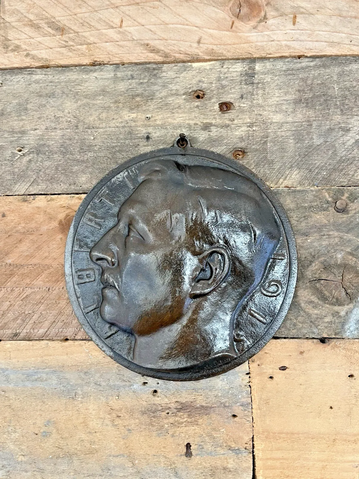 Antique Portrait Relief Medallion Plaque King Albert I After Bronze By Vogelaar