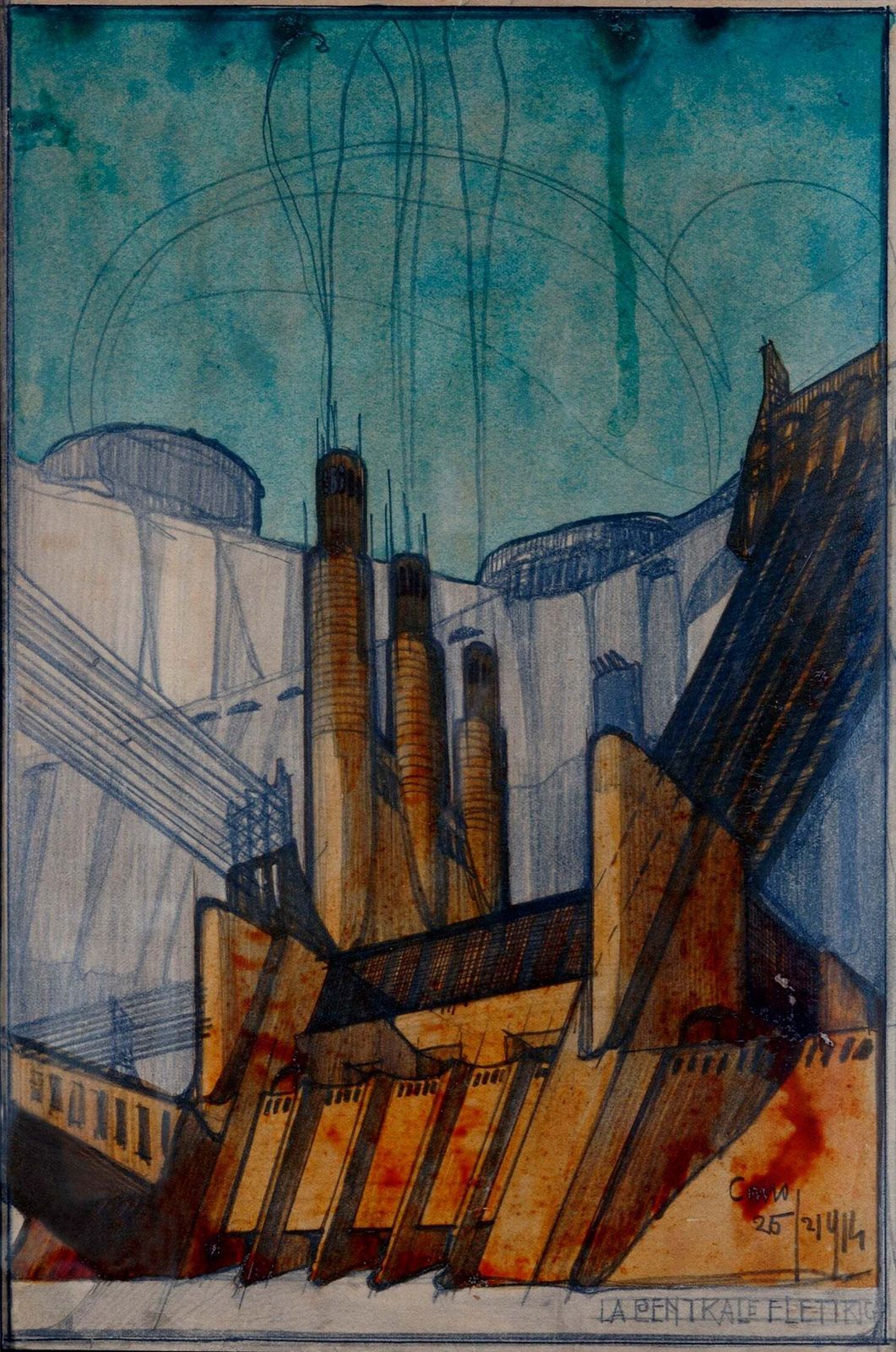 Antonio Sant'elia   'La Centrale Elettrica, Powerstation', Italy, 1914 Vintage Poster