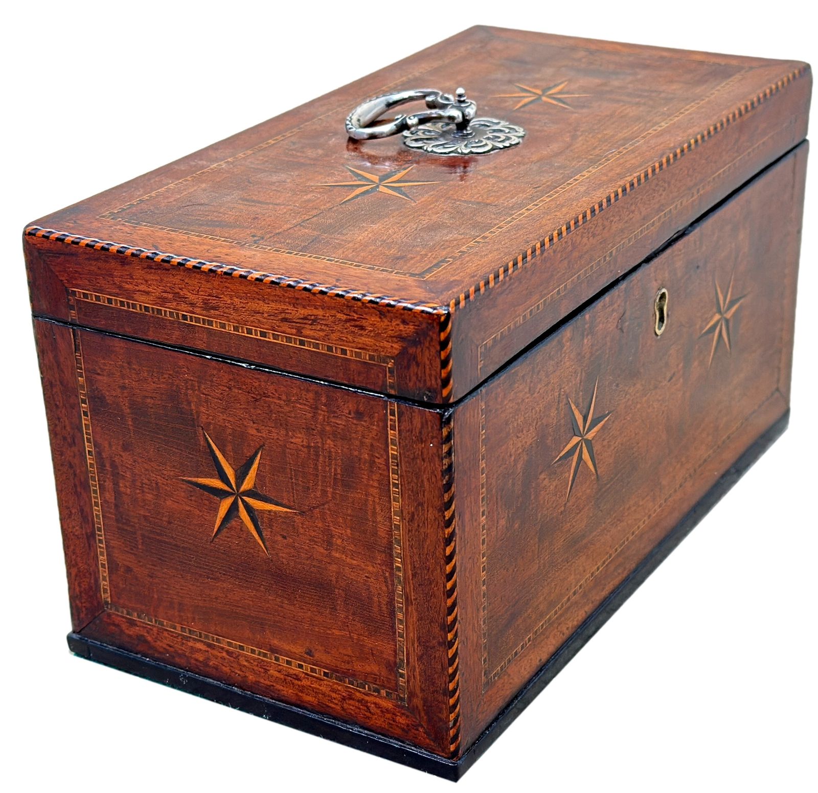Georgian 18th Century Mahogany Star Inlaid Tea Caddy (England, Circa 1790) photo for sale