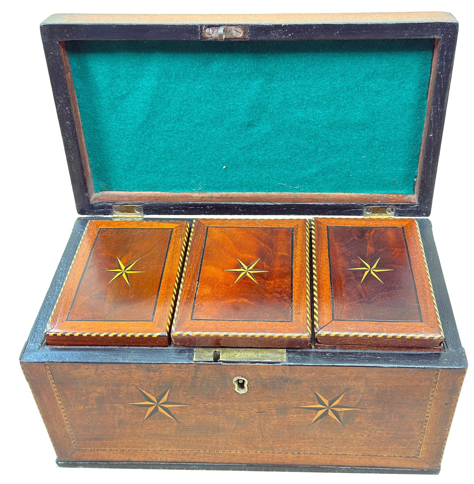 Georgian 18th Century Mahogany Star Inlaid Tea Caddy (England, Circa 1790) photo 1150.0