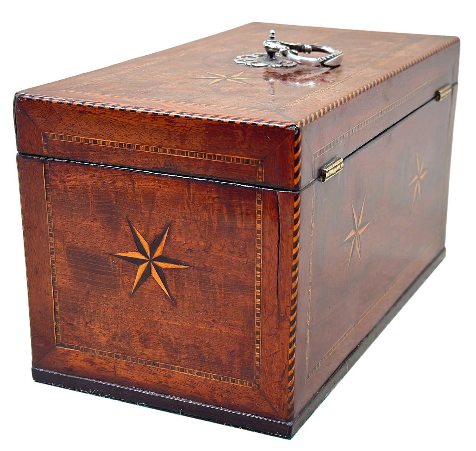 Georgian 18th Century Mahogany Star Inlaid Tea Caddy (England, Circa 1790) photo vintage