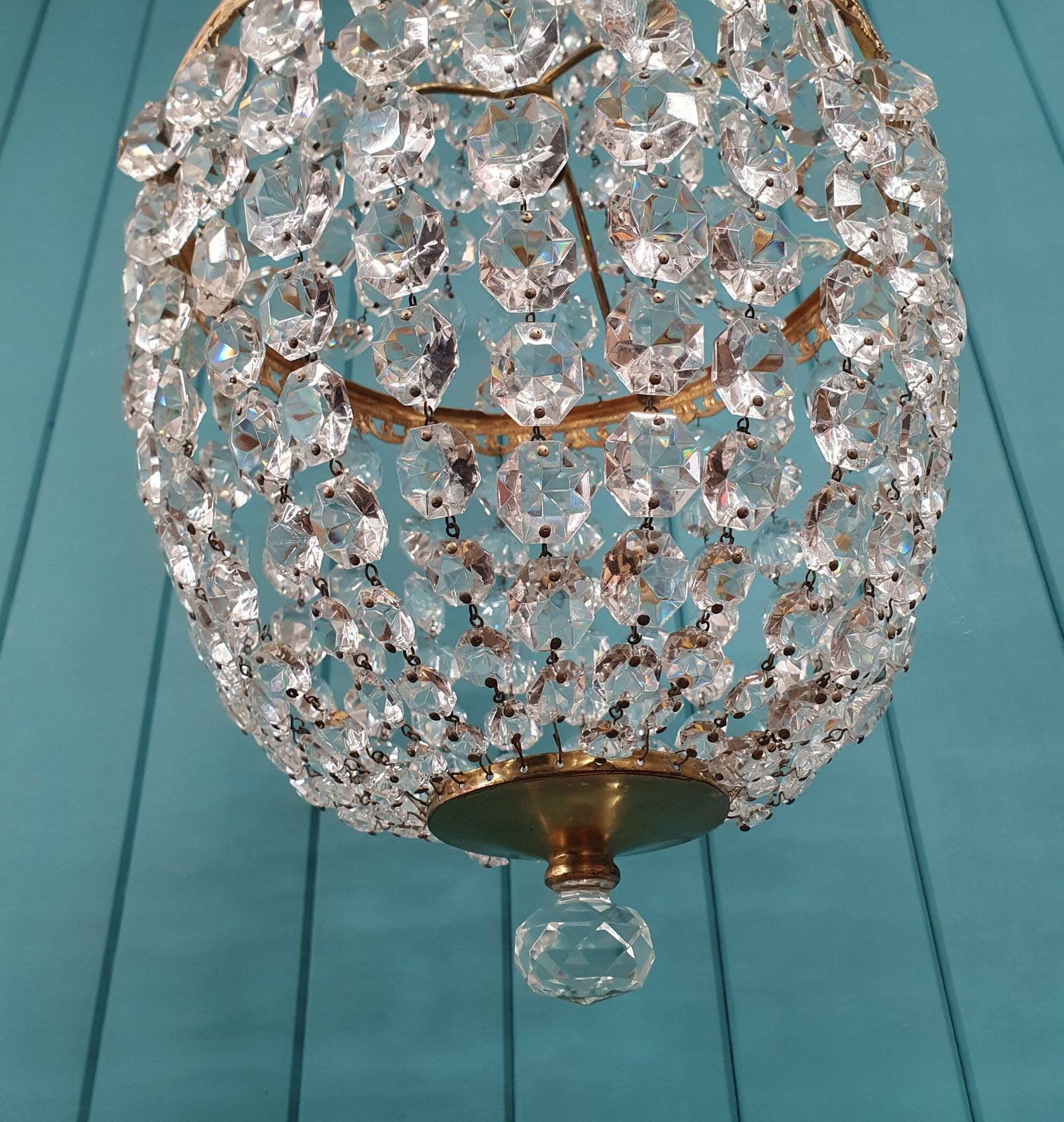Antique Glass And Brass Bag Tent Chandelier 12" photo 540.0
