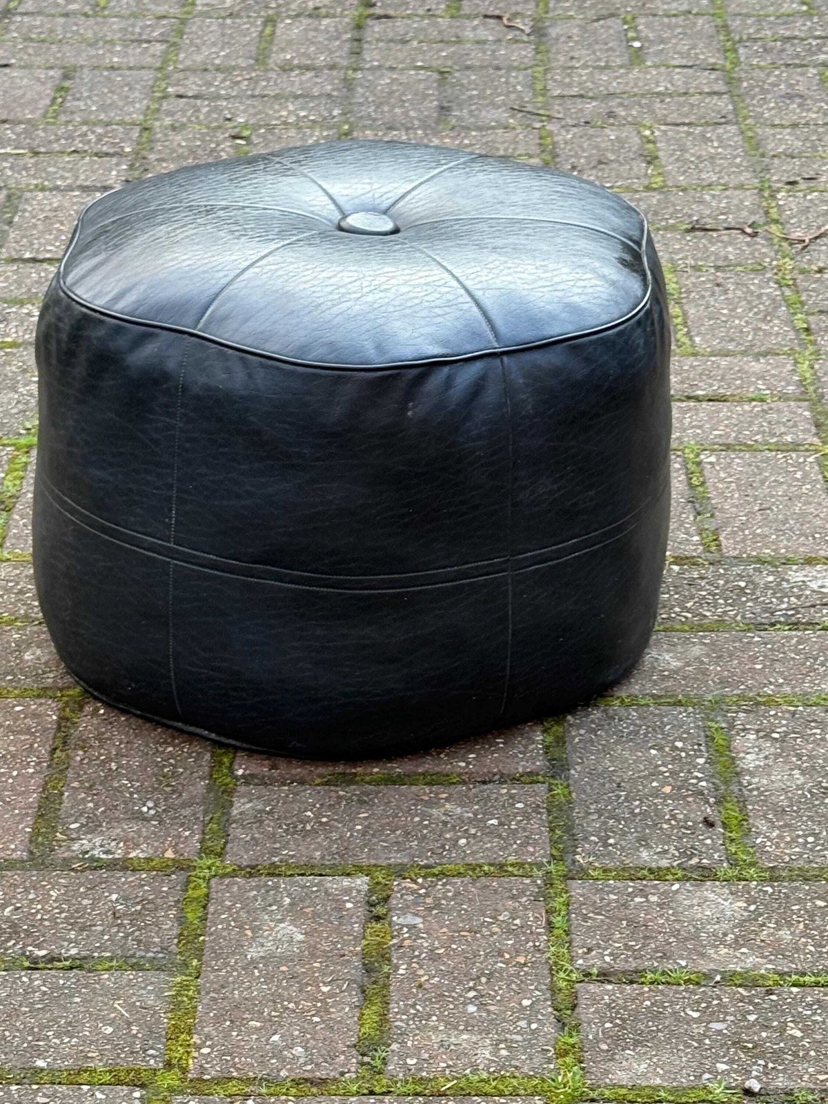 Rare Flower Shaped Vintage Sherborne Leatherette Pouffe Footstool Black Mid Century Ottoman Lounge Accent Stool photo furniture