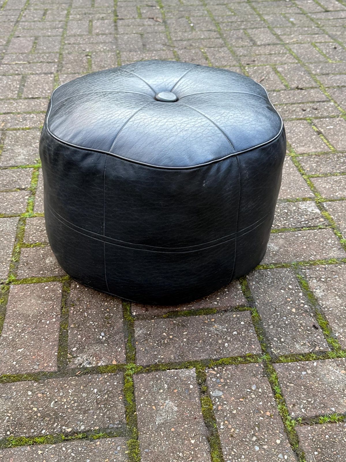 Rare Flower Shaped Vintage Sherborne Leatherette Pouffe Footstool Black Mid Century Ottoman Lounge Accent Stool photo buy