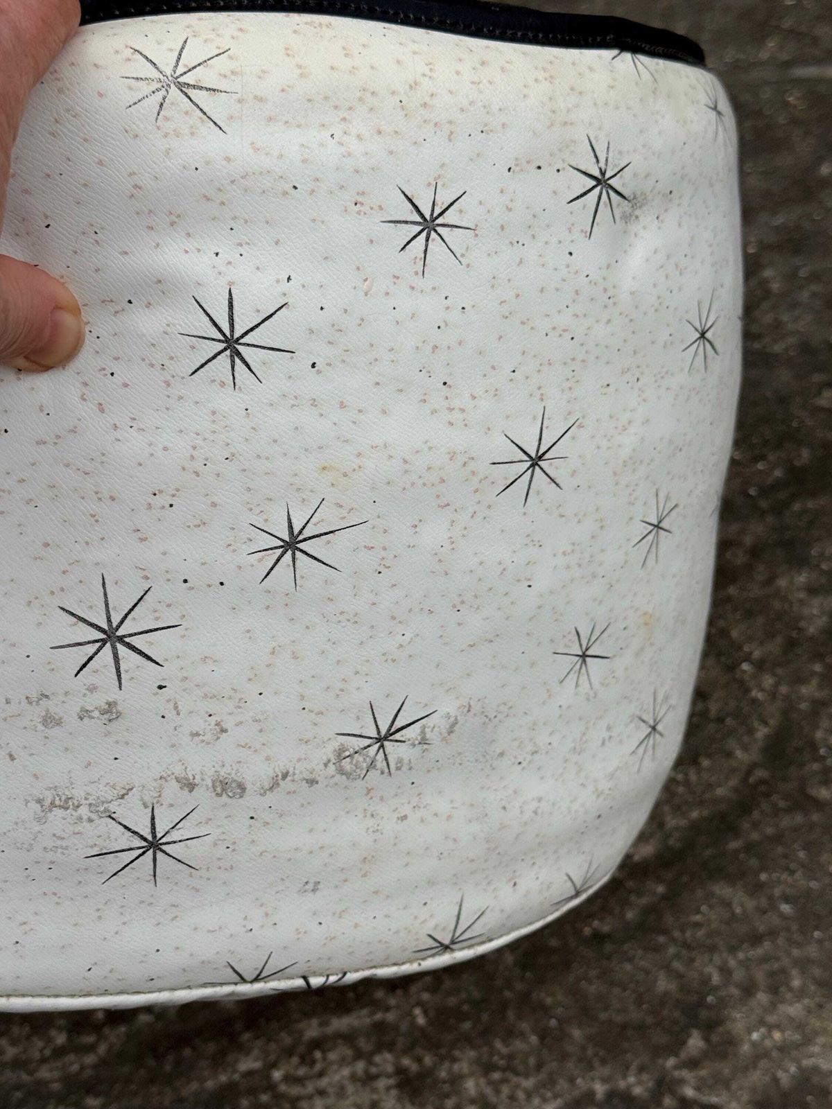 photo furniture Vintage Mid Century Atomic Starburst Vinyl Pouffe Ottoman Retro Space Age Footstool