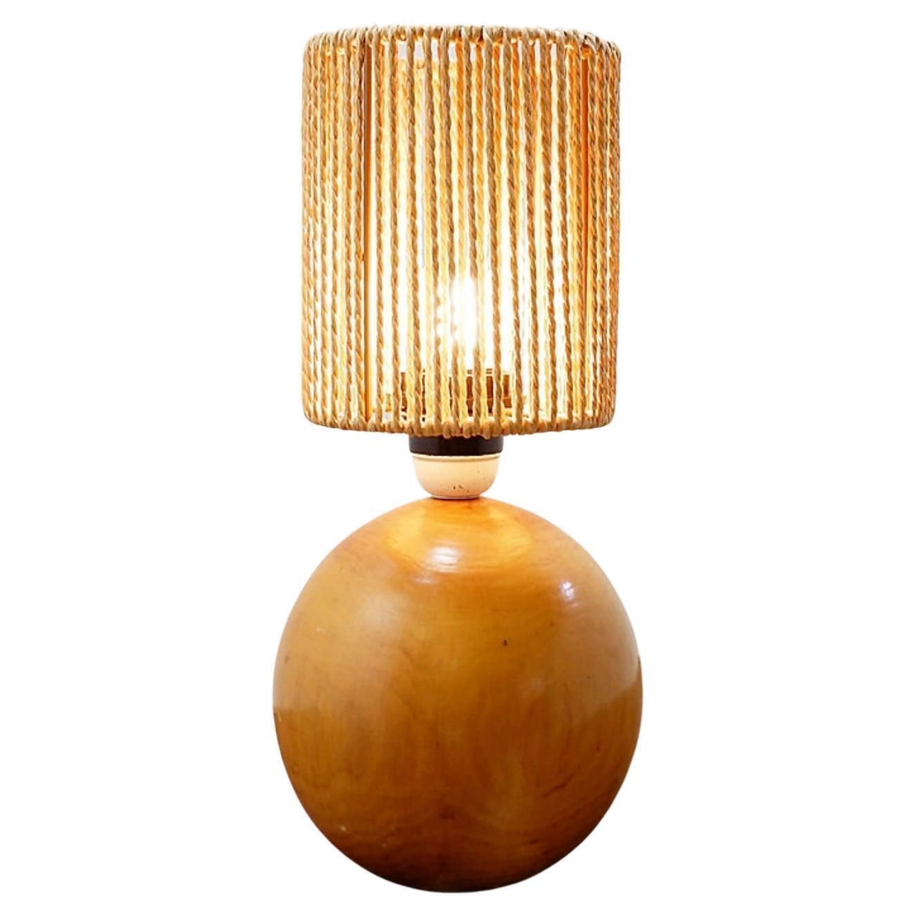 Vintage Bohemian Bedside Or Table Lamp In Wood & Rope   1970s
