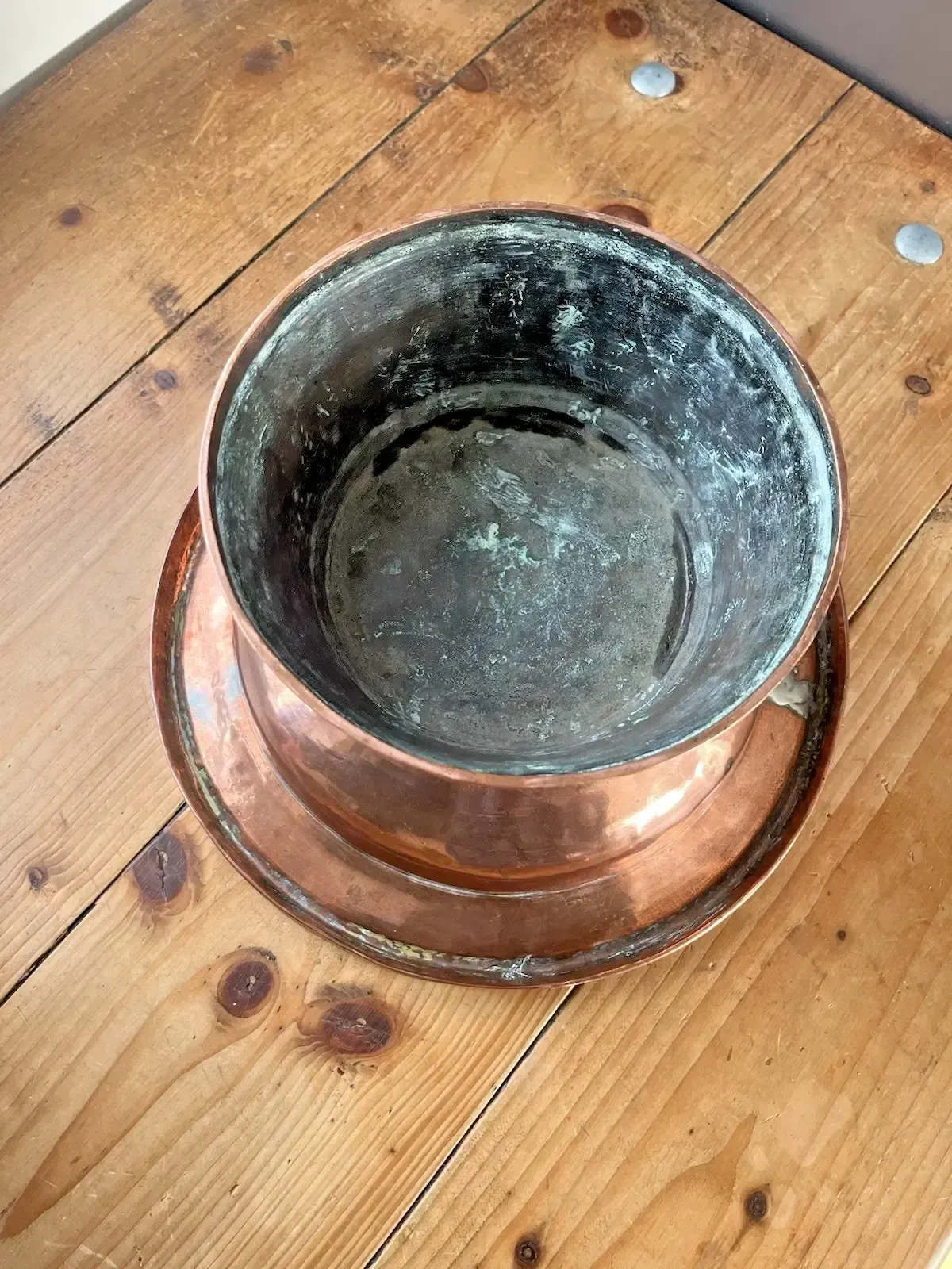 Antique Arts & Crafts Heavy Copper Pedestal Fruit Bowl Basin Tazza Stand Rustic photo vintage