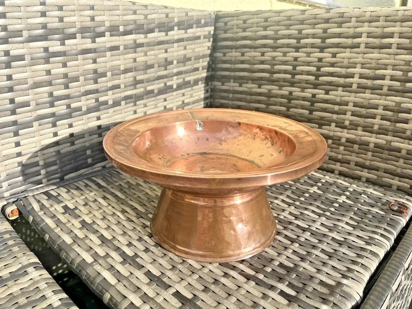 photo for sale Antique Arts & Crafts Heavy Copper Pedestal Fruit Bowl Basin Tazza Stand Rustic