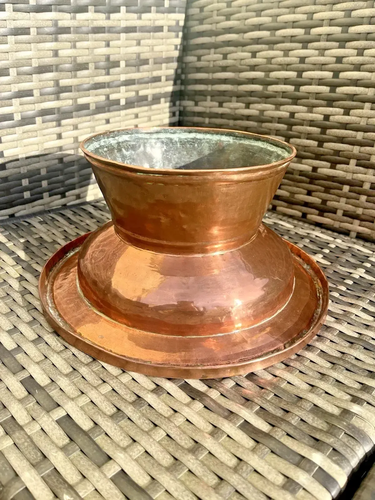 Home Decor Antique Arts & Crafts Heavy Copper Pedestal Fruit Bowl Basin Tazza Stand Rustic photo